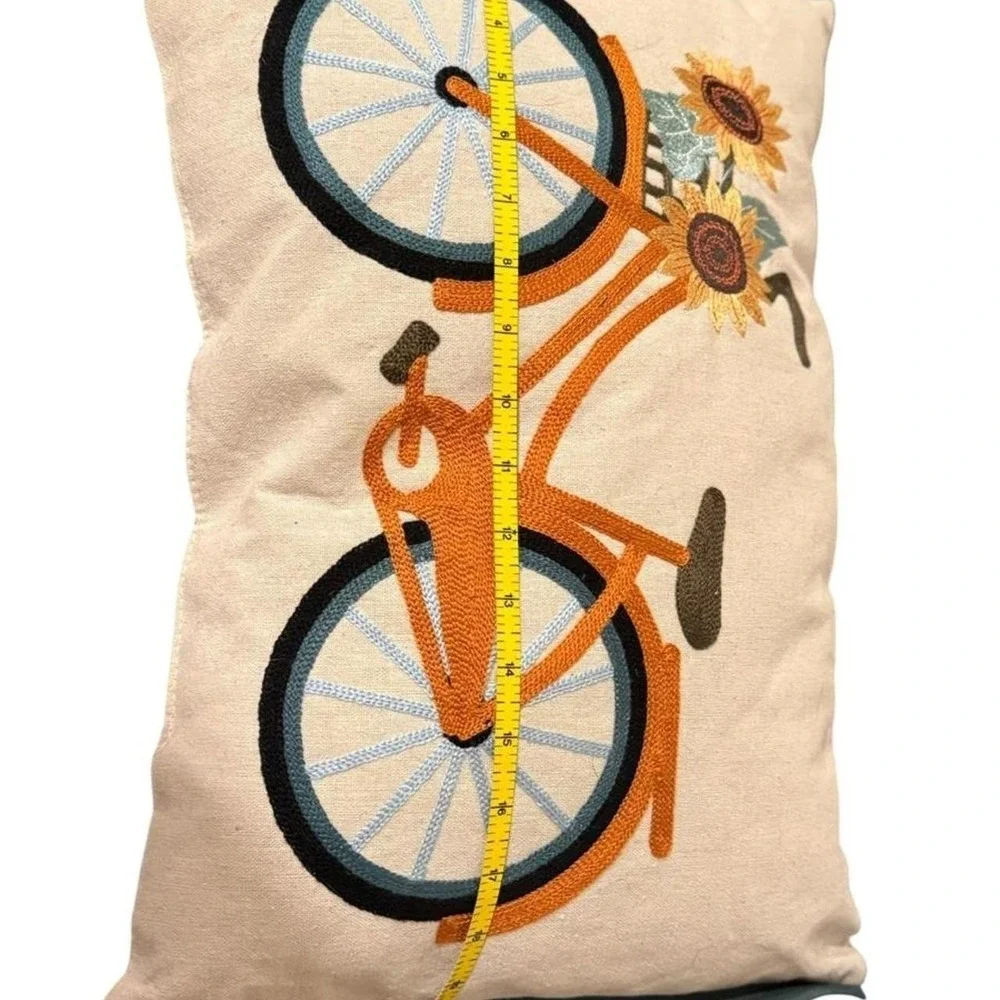 Vintage Cottagecore Grannycore Bicycle with sunflowers embroidered pillow